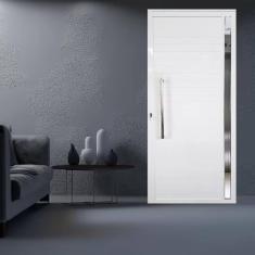 Imagem de Kit com 2 Portas Lambril de Alumínio Direita 210 X 80cm com Visor Linha Veneza Esquadrias Bergame Branco