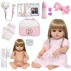 Imagem de Boneca Tipo Reborn Loira Linda 46cm Com Bolsa Vários Itens - Cegonha R