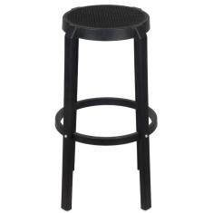 Imagem de Banqueta Alta Fitz em Polipropileno Preto Assento Simulando Rattan Preto