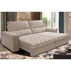 Imagem de Sofá Retrátil e Reclinável 2,55m Molas Ensacadas Cama Inbox Big Home com Bordado 3d Velusoft Bege