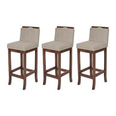 Imagem de Kit 3 Banqueta Alta em Madeira Maciça Capuccino
