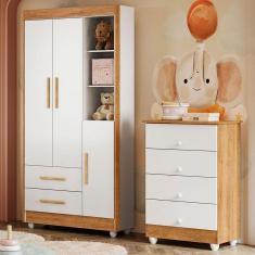 Imagem de Quarto de Bebê Completo Lara 100% Mdf 3 Portas 6 Gavetas Amadeirado/Branco 5346 - Tigus Baby