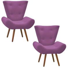 Imagem de Kit 02 Poltronas Decorativa Bella Pés Madeira Suede Marsala