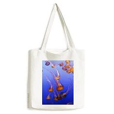 Imagem de Bolsa de lona com imagem de natureza ciência oceânica Jellyfish bolsa de compras casual bolsa de mão