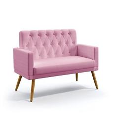 Imagem de Poltrona Namoradeira Nina Com Rodapé E Botões Capitonê Sued Rosê Aradecor