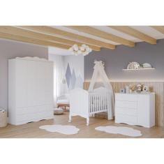 Imagem de Quarto de Bebê Provençal Berço Cômoda 4 Gavetas Guarda Roupa 4 Portas 4 Gavetas Aquarela Espresso Móveis Branco