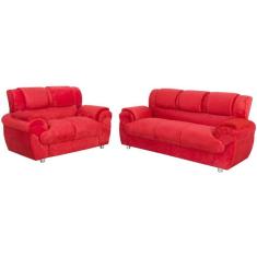 Imagem de Conjunto de Sofá 7025 Jogo com 2 e 3 Lugares em Tecido Suede Cor Vermelho