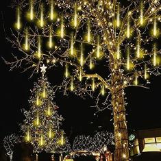 Imagem de Luzes de Chuva Caindo, BCXAXA Luzes de Natal Luzes de Cachoeira de Meteoro ao ar Livre 30cm, 192 LED, 8 Tubos de Chuva Caindo Pingente de Gelo Luzes em Cascata para árvore de Natal