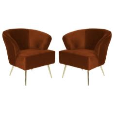 Imagem de Kit 2 Poltrona Decorativa Sala de Estar Lucca Veludo Telha - Gran Belo