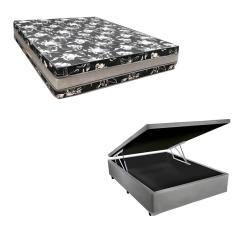 Imagem de Cama Base Box Baú Casal Super Black Sintético Cinza + Colchão Casal Super Black D33 28x138x188