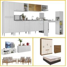 Imagem de Armário Cozinha Kit Casa Completa Mobiliada 3 Ambientes Multimóveis Cr60000 Branco nogueira Off White