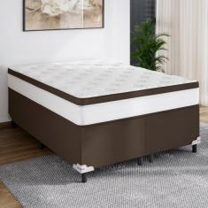 Imagem de Cama Box Baú King Size Portobel Noah Ortopédico com Molas Ensacadas, EPS e Revestimento em Poliéster 70x193x203cm - Branco/Marrom