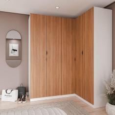 Imagem de Guarda Roupa Modulado de Canto 5 portas 3 Peças Hera CabeCasa MadeiraMadeira Branco Geada/Louro