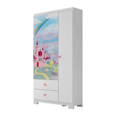 Imagem de Guarda Roupa Infantil 3 Portas 2 Gavetas Floresta Encantada Cor Branco - Móveis Estrela Baby