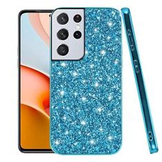 Imagem de Compatível com Samsung S21 Ultra, capa com glitter à prova de choque, capa protetora fina para celular Samsung Galaxy S21 Ultra brilhante TPU macio e silicone PC feminino brilhante menina feminina