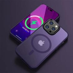 Imagem de Capa de telefone fosca translúcida fosca para iPhone 15 Pro Max 14 13 12 11 Pro Max 15 Plus Capa magnética de carregamento sem fio, roxo escuro, para iPhone 13 Pro