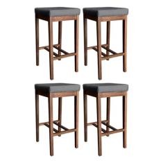 Imagem de Kit 4 Banquetas Alta para Bancada de Cozinha Bali 74 Cm Madeira Suede Cinza CCS