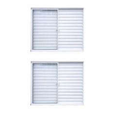 Imagem de Kit com 2 Janelas de Alumínio Veneziana 100x120cm 3 Folhas 1 Fixa com Vidro Liso Soft Plus MGM Branco