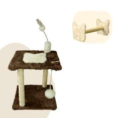 Imagem de Kit Arranhador Para Gatos Com Sisal 2 Bases Andares Poste Cara De Gato