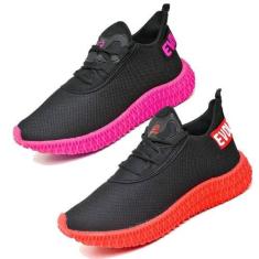 Imagem de 2 Tênis Feminino Caminhada Colmeia Confortavel Exclusivo Rosa/Vinho -