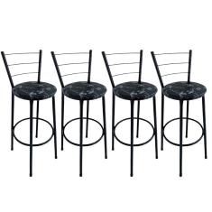 Imagem de Kit 4 Banquetas Alta Preta com Encosto Assento Floral Preto Jaddi