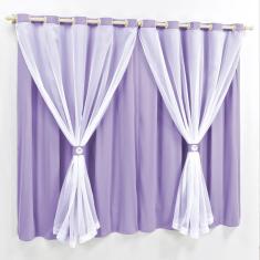Imagem de Cortina 4 Mts Sala Quarto Malha com Voal Trilho Comum Baratissima Lilás