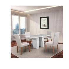 Imagem de Mesa De Jantar Herval Denver Com 4 Cadeiras, 140 X 90 Cm, Off White