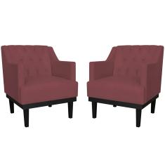 Imagem de Kit 02 Poltronas Decorativas Clássica Com Base Madeira Suede Bordô - DS Estofados