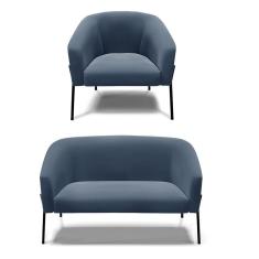 Imagem de Sofá Namoradeira E Poltrona Pé De Ferro Preto Stella Suede D03 - D'rossi Cor Azul Marinho