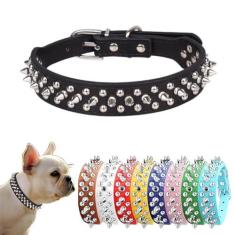 Imagem de Coleiras de cachorro com pontas, alça de pescoço de couro punk rebite coleira para animais de estimação cravejada para cães pequenos, médios e grandes