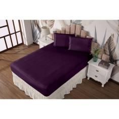 Imagem de Jogo de Cama Queen Lençol + Fronhas Malha Gel Prático Liso 3 pç Roxo