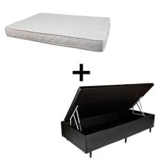 Imagem de Cama Box Baú Solteiro 88 Tecido Sintético Preto Com Colchão Solteiro Roma Espuma D45 Bege 55x88x188