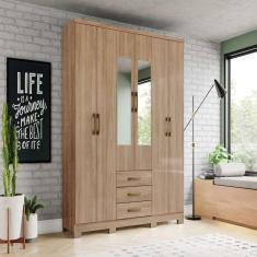 Imagem de Guarda-Roupa Solteiro Caju 6 Portas 3 Gavetas com Espelho Jequitibá - Henn