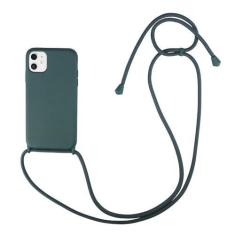 Imagem de Capa de telefone de silicone com alça de colar crossbody para iPhone 15 14 13 12 Pro Max 11 Pro Max XR XS Max Capa traseira de ombro, verde, para iPhone 12 Mini