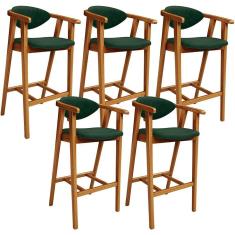 Imagem de Kit 05 Banquetas Alta Cozinha Bancada Bar Sala De Jantar Fixa Cecília L02 Facto Verde Musgo - Lyam