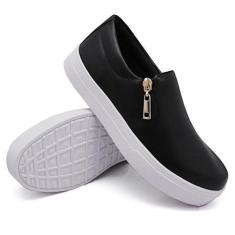 Imagem de Tênis Slip On Moda Casual Fashion Feminino Com Zíper Lateral Sola Leve