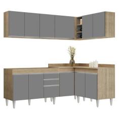 Imagem de Armário de Cozinha Modulado de Canto 6 Peças CP28 Balcão sem Tampo Castanho/Cinza - Lumil