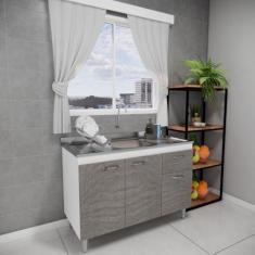 Imagem de Balcão de Pia Cozinha 120cm Armário Gabinete Morgana Cinza