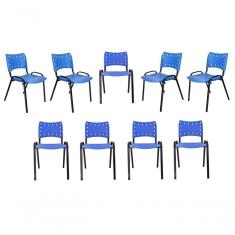 Imagem de Kit 9 Cadeiras Iso Para Escola Escritório Comércio Azul Base Preta