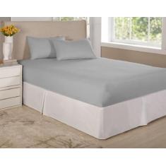 Imagem de Jogo De Lençol Cinza Cama Casal Padrão 3 Peçs Algodão Percal 150 Fios 