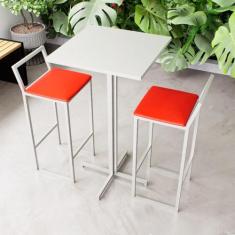 Imagem de Conjunto Mesa Alta Bar Bistrô Quadrada Branca 2 Banquetas Confort Esto