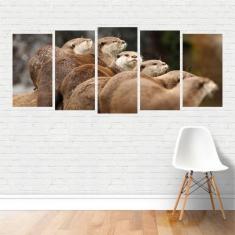 Imagem de Quadro Animais Grupo De Lontras Ariranha Nadadores Em Canvas