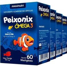 Imagem de 4 Caixa Peixonix Omega 3 Mastigavel 400Mg 60Cps Sab Cereja Maxinutri