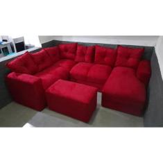 Imagem de Sofá de Canto com Chaise + Puff Vermelho