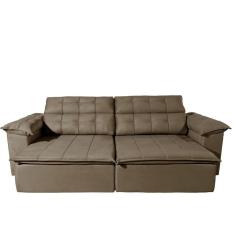 Imagem de Sofá Retrátil Reclinável Glamour 6 Lugares Veludo Marrom 250cm Megasul