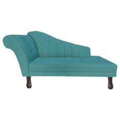 Imagem de Recamier Divã Para Sala Cecilia Pés Retro Tabaco 1.60cm Suede Azul Tur