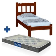 Imagem de Cama Solteiro Madeira Maciça Castanho Perola C/ Colchão