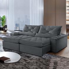 Imagem de Sofá Retrátil e Reclinável 3 Lugares 200cm Diamond Super Pillow Montano Estofados Veludo Grafite