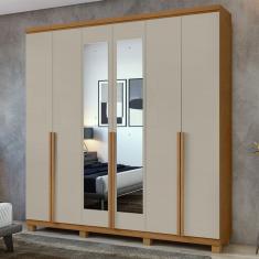 Imagem de Guarda-roupa Alonzo 6 Portas E 4 Gavetas Com Espelho E Pés Amêndoa Clean Com Off White