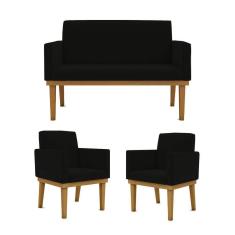 Imagem de Kit Sofá Com Base Reforçada + 2 Poltronas Sala De Estar Cor:preto